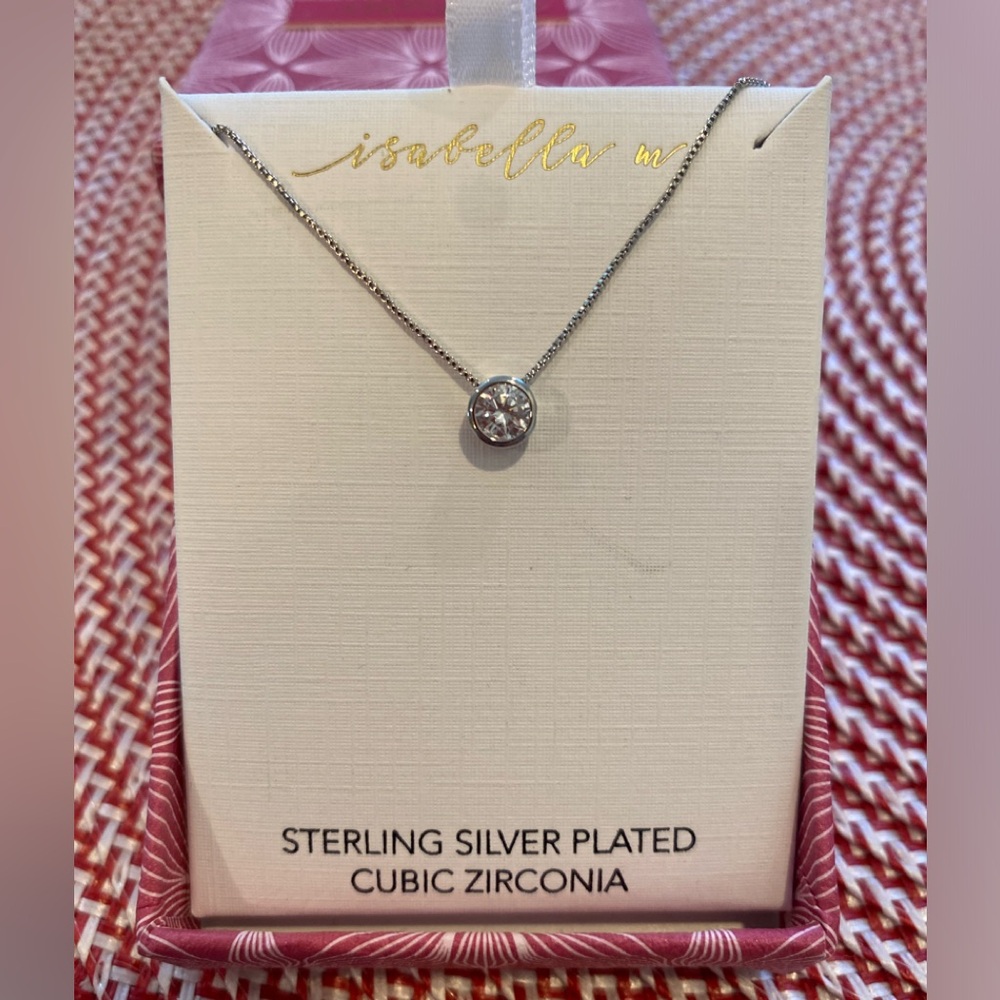 Isabella M. Sterling Silver plated Cubic Zirconia solitaire station Necklace 16”